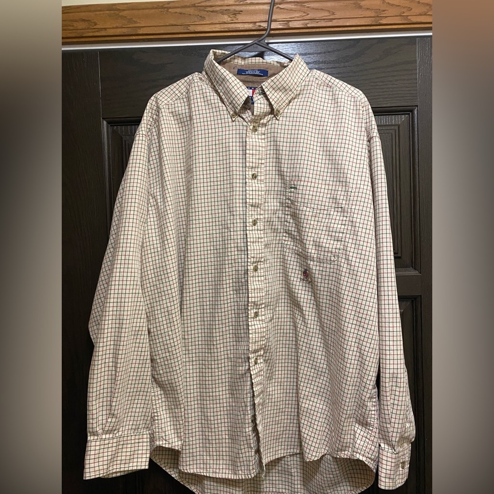 Vintage Tommy Hilfiger Holiday Green/Red Checkered Long Sleeve Button Down XL